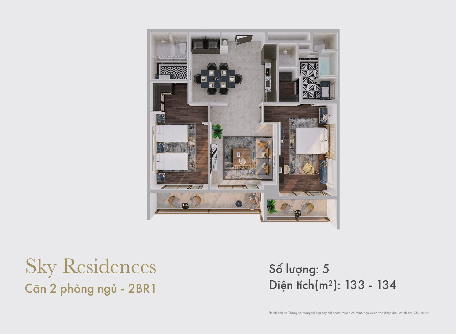 Sky Residences - Mặt bằng căn 2 phòng ngủ mẫu 1 dạng 1