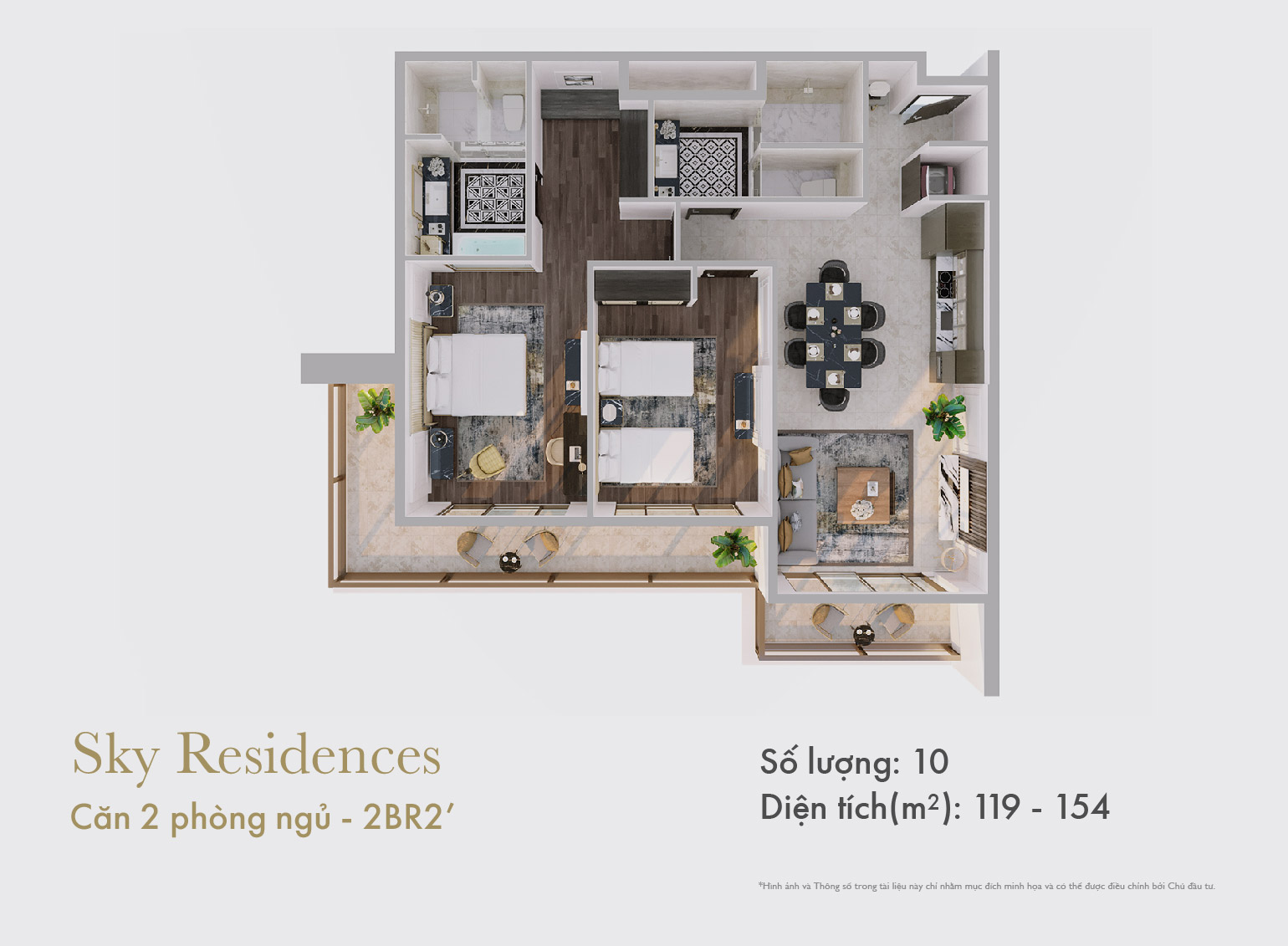 Sky Residences - Mặt bằng căn 2 phòng ngủ mẫu 2 dạng 1