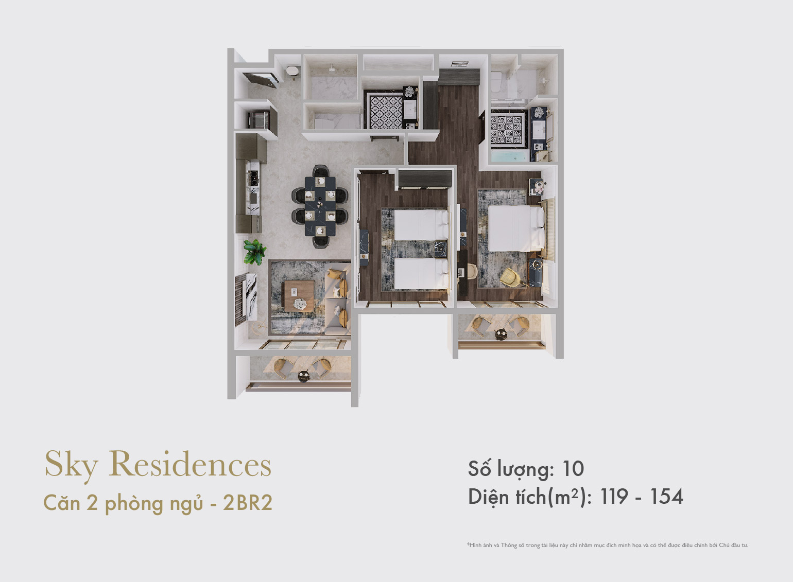 Sky Residences - Mặt bằng căn 2 phòng ngủ mẫu 2 dạng 2