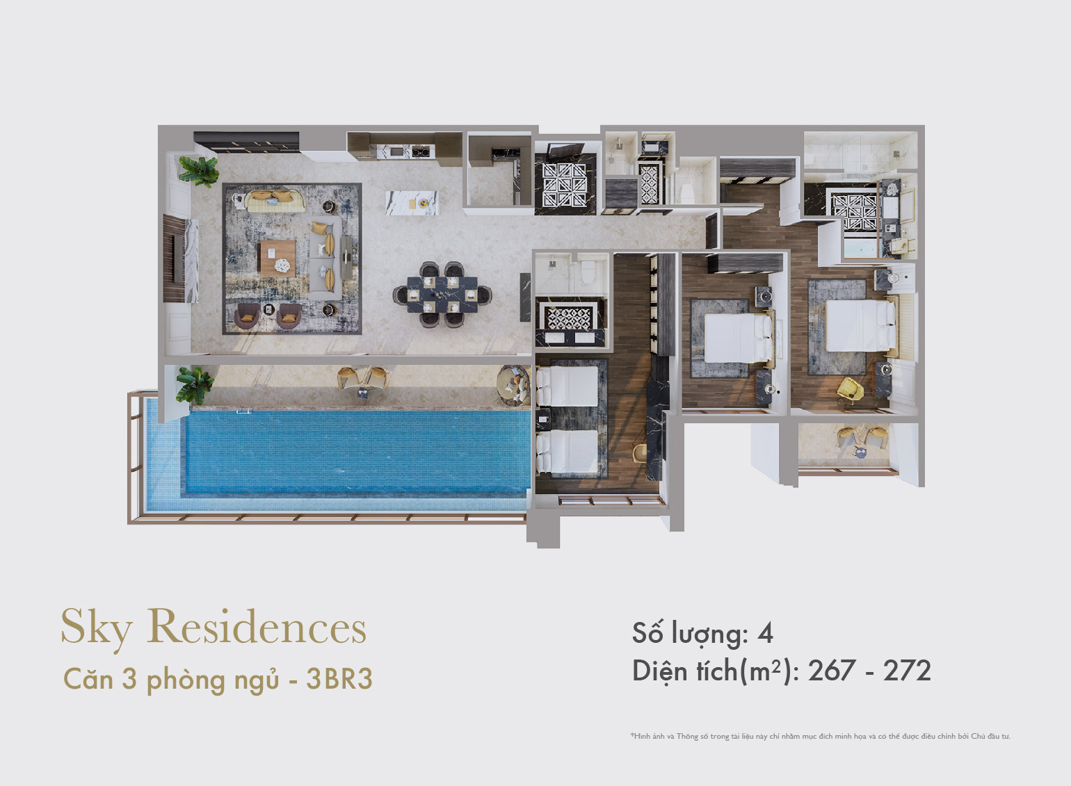 Sky Residences - Mặt bằng căn 3 phòng ngủ mẫu 2