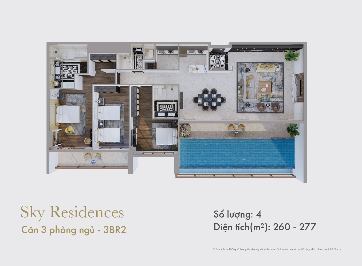 Sky Residences - Mặt bằng căn 3 phòng ngủ mẫu 3